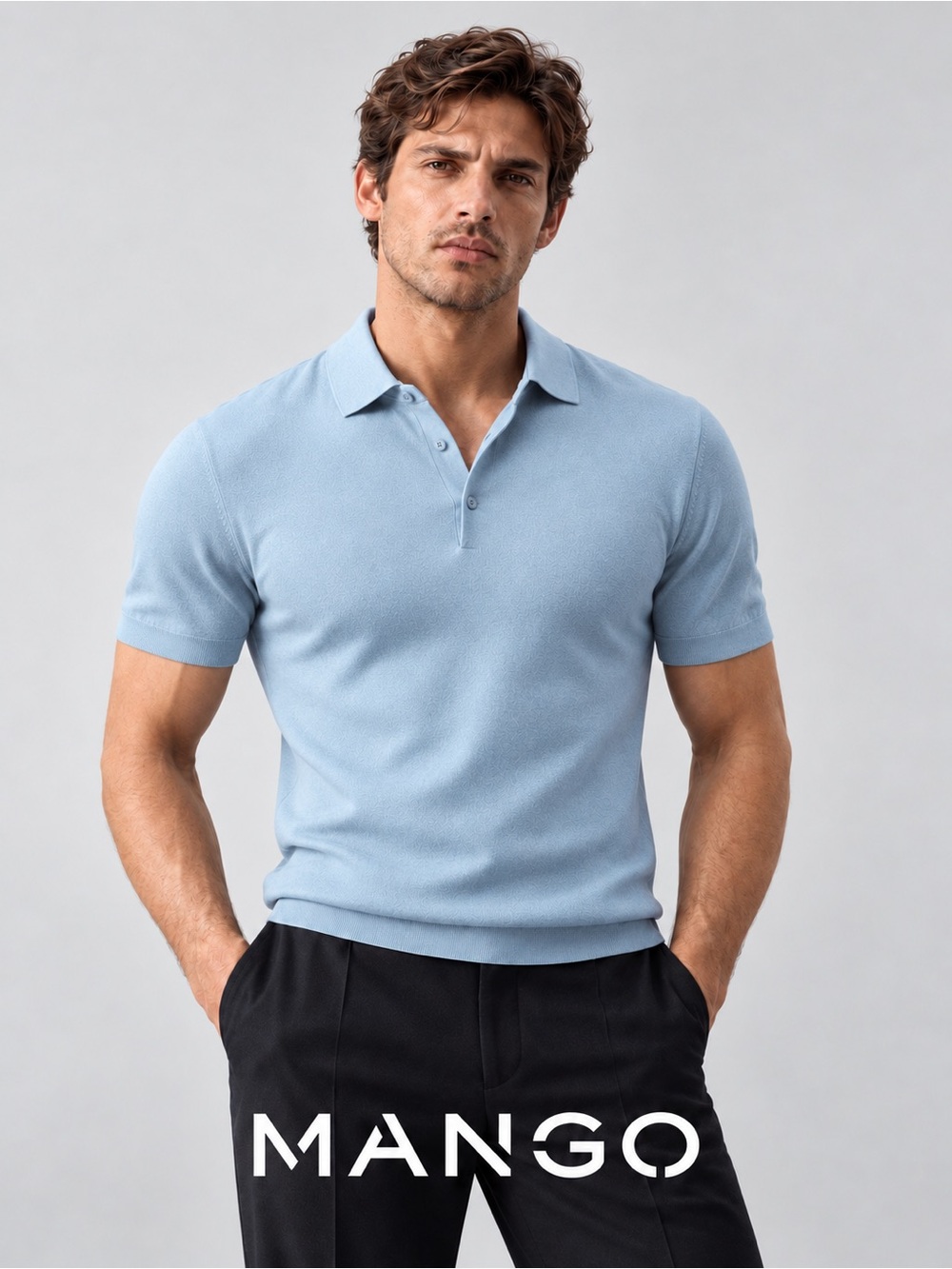 Men’s Mango Sky Blue Polo Shirt Stretch Size Medium